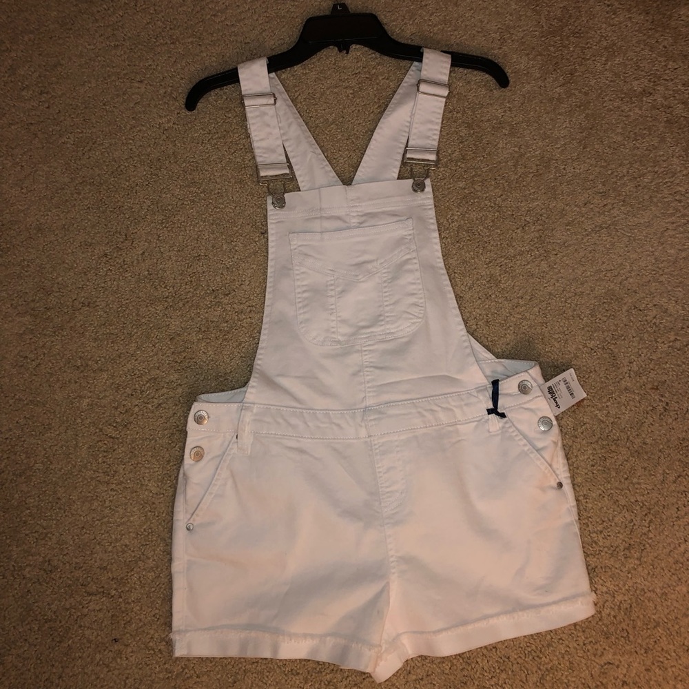 White denim overalls
